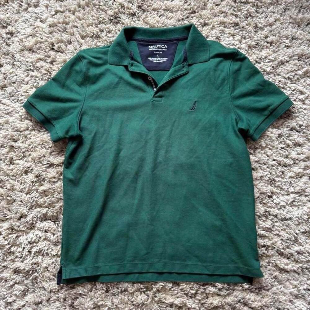 Nautica Performance Deck Polo Shirt Green Classic Fit Size L
